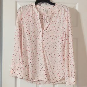 Joie silk blouse with red hearts